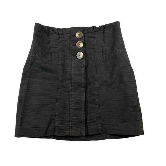 Free People Every Minute Every Hour Black High Waisted‎ Button Skirt 0 - Picture 1 of 9